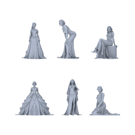 Yao's Studio LYTR186  Wedding Gown Women Resin Miniature Model 6-Figure Set, Unpainted Bridal & Banquet Figures, DIY Painting Scene Decoration Miniatures Diorama Resin Figures