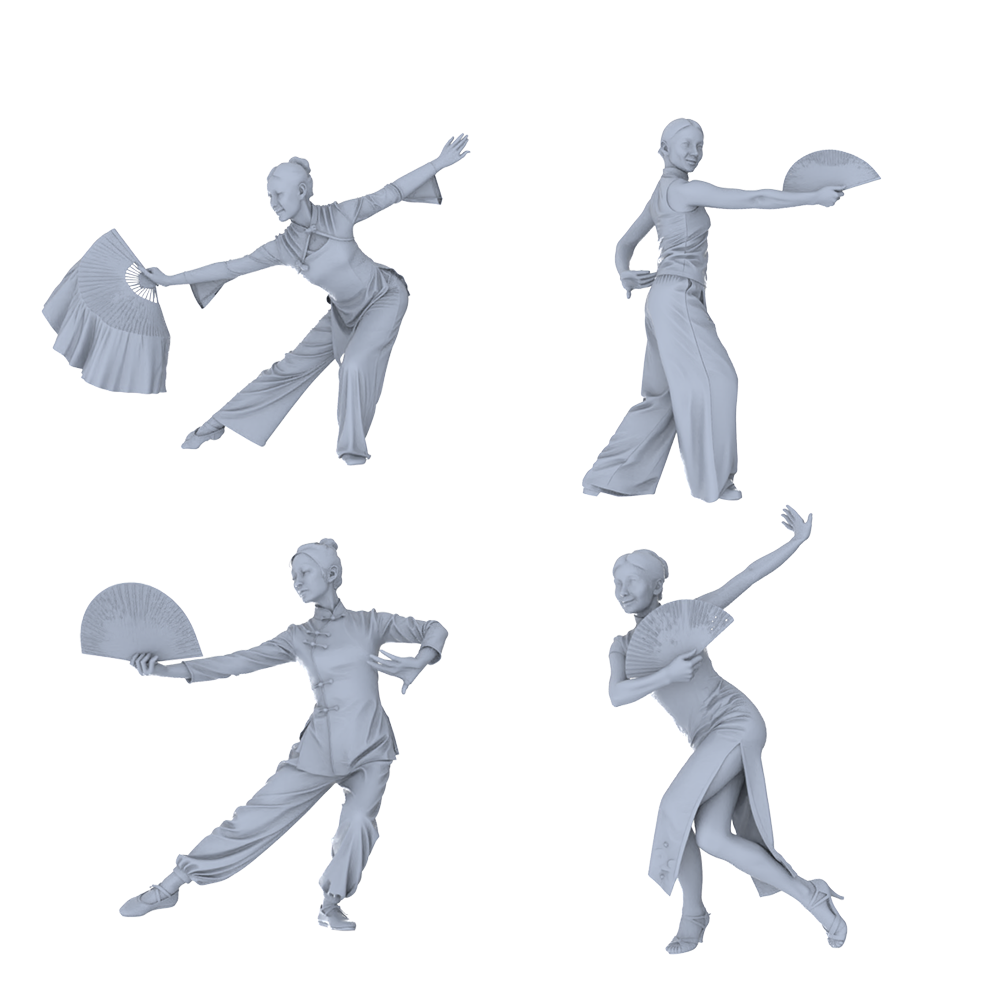 MRY-SFW LYTR760 Chinese Classical Fan Dance Figure 4 pcs Miniature Car Diorama Figures Scene Props Accessories Resin