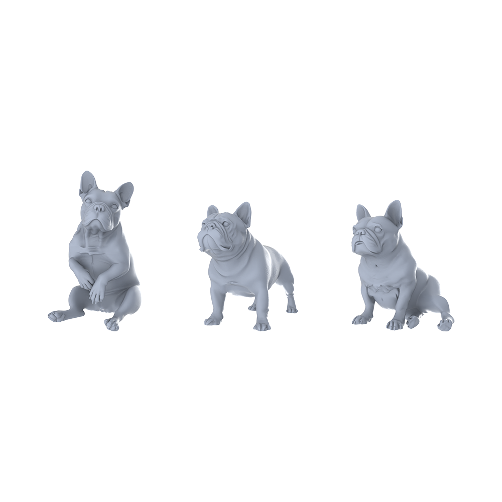 MRY-SFW LYTR531 Modern French Bulldogs Pose Group of 3 Miniature Car Diorama Figures Scene Props Accessories Resin