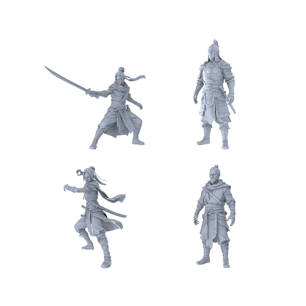 Yao's Studio LYTR298 Ancient Martial Arts Quartet Resin Miniature Model 4-Figure Set, Unpainted Swordsman & General Figures, DIY Painting Scene Decoration Miniatures Diorama Resin Figures