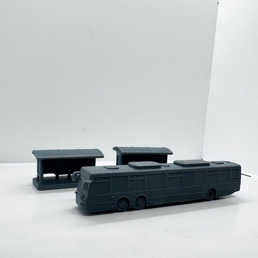 MRY-SFW LYTS116 3D Printed City Bus with Bus Stops Miniature Urban Transit Scene Model for Diorama Builders Collectors or Desktop Decor