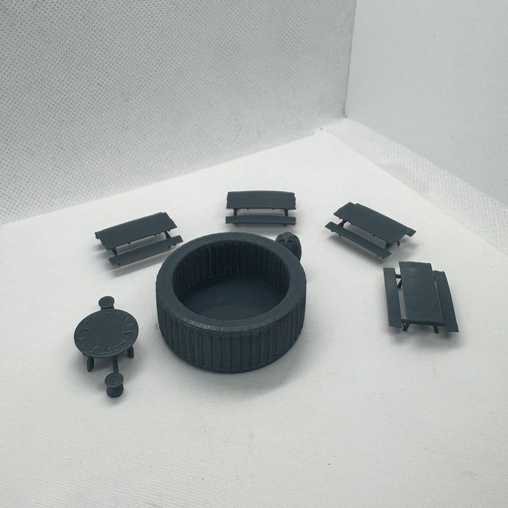 Yao's Studio LYTS065 Diorama 3D Railway Scene Swimming Pool Picnic Table Outdoor Table And Chairs