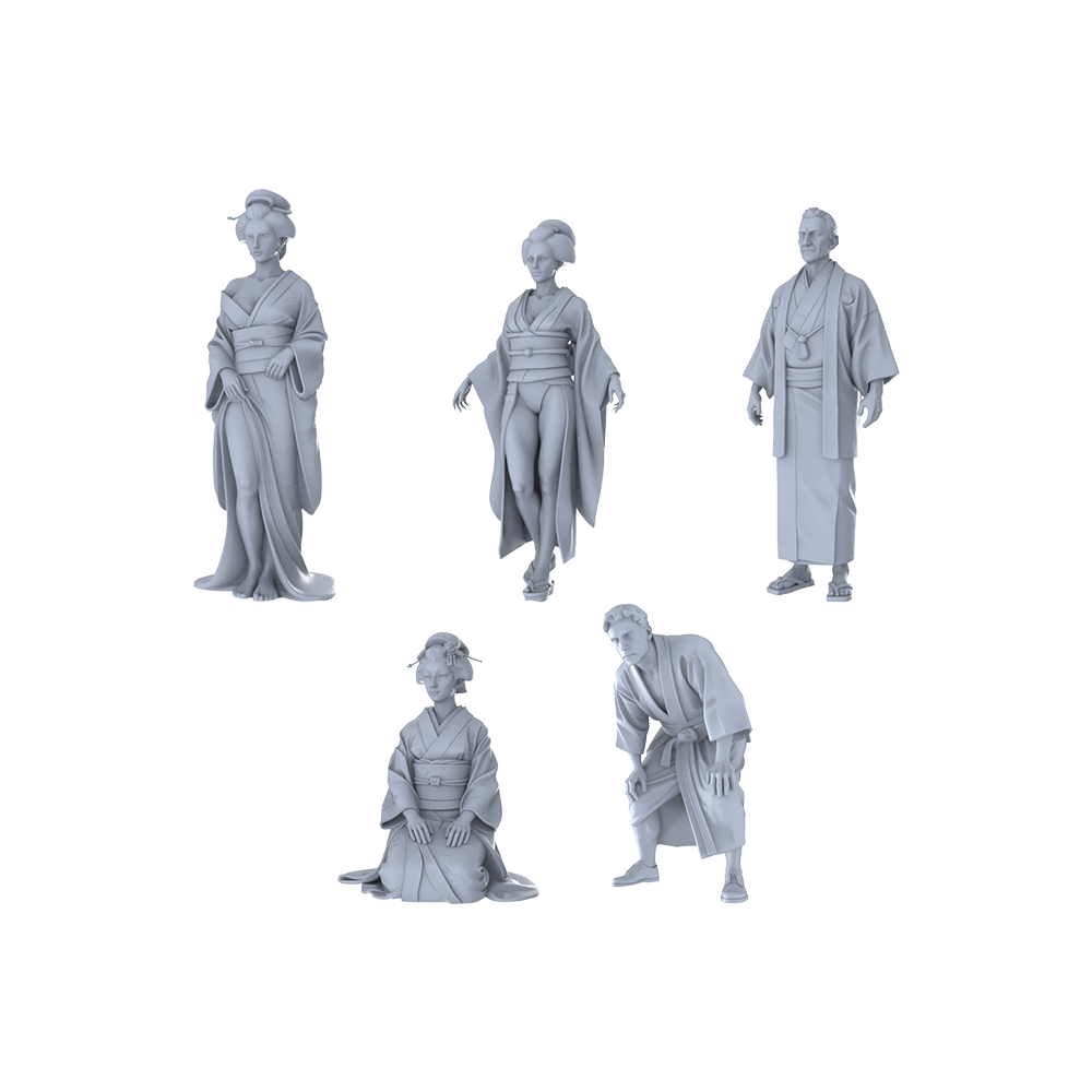 MRY-SFW LYTR406 Japanese Ukiyo-e Quintet 5-Figure Set,  Traditional Japanese, DIY Paintingation Miniature Car Diorama Figures Scene Props Accessories Resin