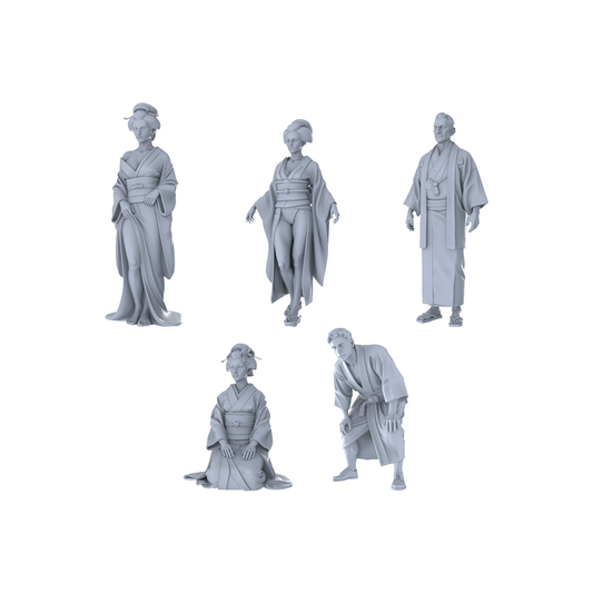 MRY-SFW LYTR406 Japanese Ukiyo-e Quintet 5-Figure Set,  Traditional Japanese, DIY Paintingation Miniature Car Diorama Figures Scene Props Accessories Resin