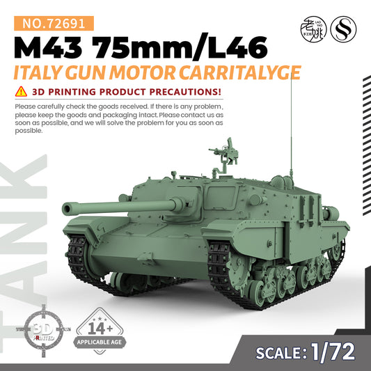 SSMODEL 691 V1.9 1/72(64,76,87) 25mm Military Model Kit Italy M43 46X 75mm Gun Motor Carriage