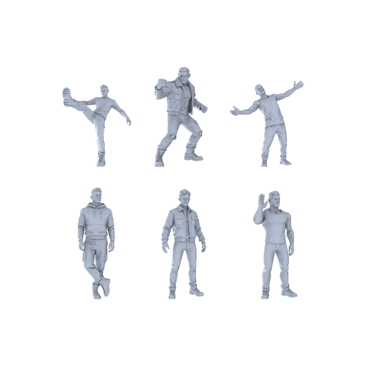 Yao's Studio LYTR316 Unpainted Street Style Miniatures 6-Pack | For Diorama & Hobby Painting Miniatures Diorama Resin Figures