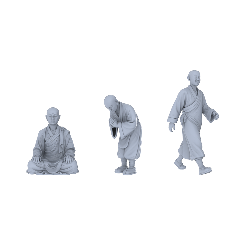Yao's Studio LYTR249  Monk Figures Resin Miniature Model 3-Figure Set, Unpainted Meditation & Walking Figures, DIY Painting Scene Decoration Miniatures Diorama Resin Figures