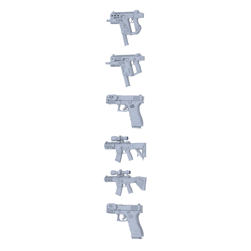 MRY-SFW LYGS133 Mechanical Fantasy Modified Tactical Gun 3D Models - 6 Piece Untextured Set