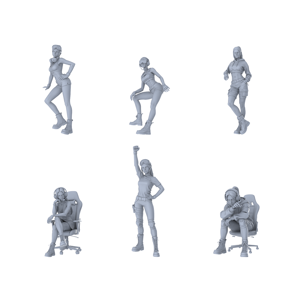 MRY-SFW LYTR551 Modern E-sports Trendy Girls Pose Group of 6 Miniature Car Diorama Figures Scene Props Accessories Resin