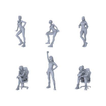 MRY-SFW LYTR551 Modern E-sports Trendy Girls Pose Group of 6 Miniature Car Diorama Figures Scene Props Accessories Resin