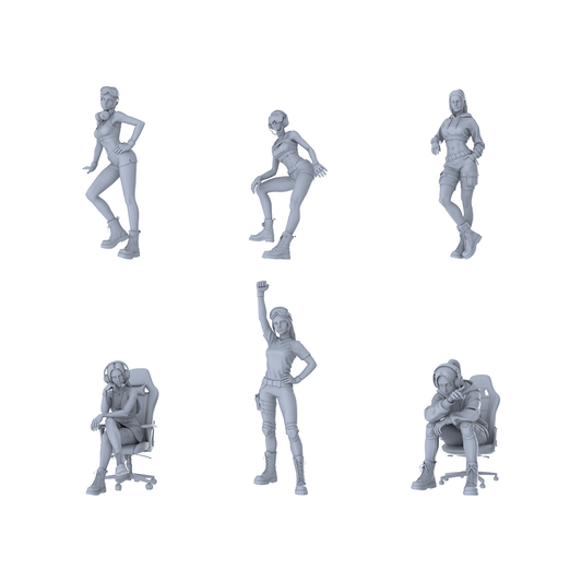 MRY-SFW LYTR551 Modern E-sports Trendy Girls Pose Group of 6 Miniature Car Diorama Figures Scene Props Accessories Resin