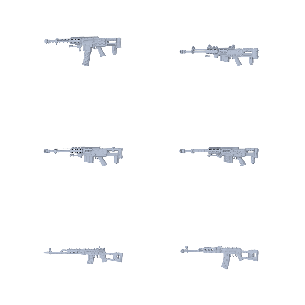MRY-SFW LYGS062 Modern Spec Ops Modified Sniper 3D Models - 6 Piece Untextured Set