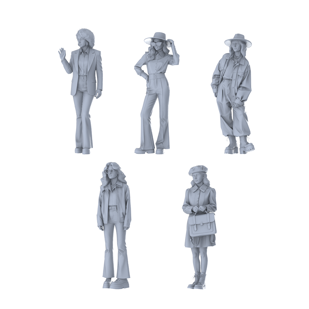 MRY-SFW LYTR635 Modern Retro Trend Style Young Female Multi-Pose Five-Person Set Miniature Car Diorama Figures Scene Props Accessories Resin