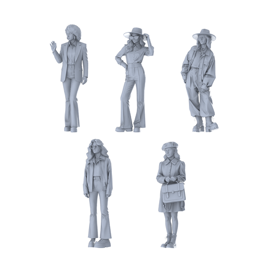 MRY-SFW LYTR635 Modern Retro Trend Style Young Female Multi-Pose Five-Person Set Miniature Car Diorama Figures Scene Props Accessories Resin