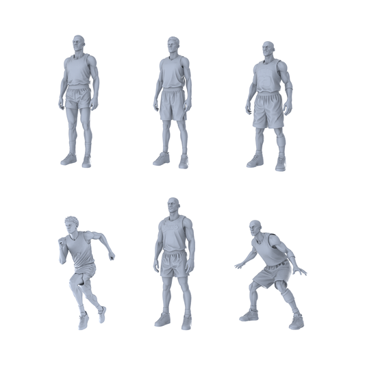 MRY-SFW LYTR495 Modern Basketball Players Court Poses Group of 6 Miniature Car Diorama Figures Scene Props Accessories Resin