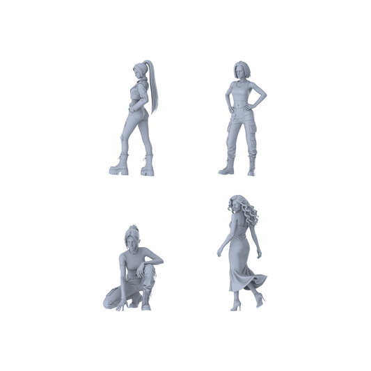 MRY-SFW LYTR641 Modern Cool Functional Style Young Female Multi-Pose Four-Person Set Miniature Car Diorama Figures Scene Props Accessories Resin
