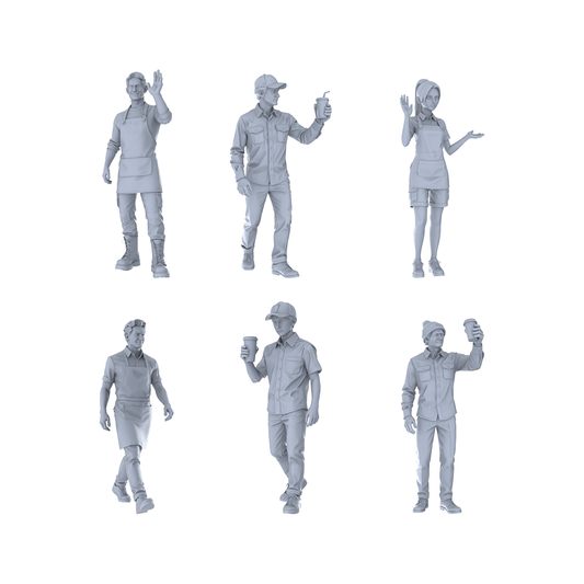 MRY-SFW LYTR373 Baristas 6-Pack, Ideal Caf¡§|, Tabletop Painting Miniature Car Diorama Figures Scene Props Accessories Resin