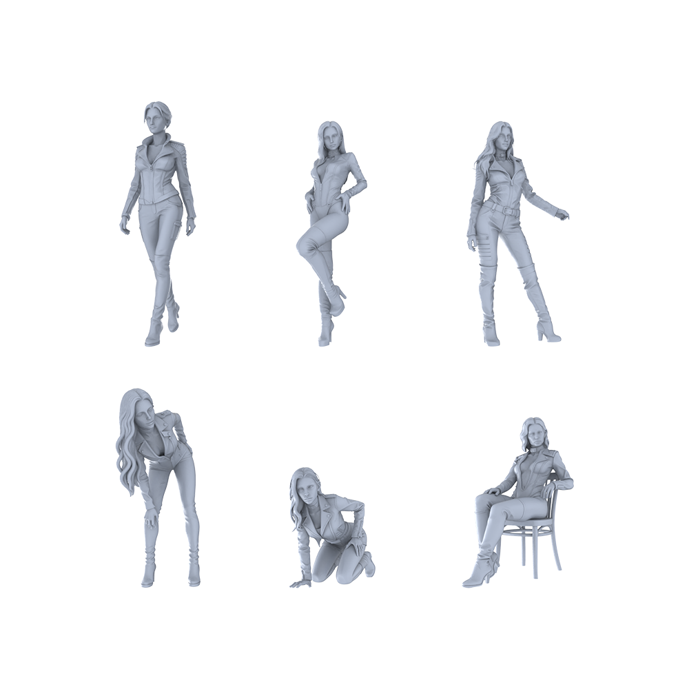 Yao's Studio LYTR289  Sexy Leather-clad Girl Hexad Resin Miniature Model 6-Figure Set, Unpainted Cool & Sassy Figures, DIY Painting Scene Decoration Miniatures Diorama Resin Figures