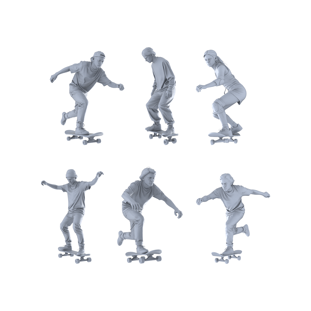 MRY-SFW LYTR553 Modern Street Skateboarders Pose Group of 6 Miniature Car Diorama Figures Scene Props Accessories Resin