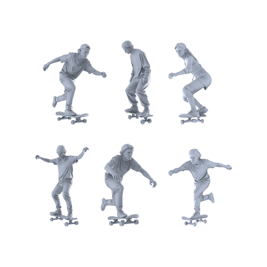 MRY-SFW LYTR553 Modern Street Skateboarders Pose Group of 6 Miniature Car Diorama Figures Scene Props Accessories Resin