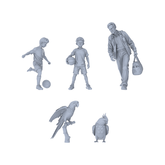 Yao's Studio LYTR224 5-Piece Unpainted Miniature Family Sports Set - Perfect for Community Park & Street Leisure Dioramas Miniatures Diorama Resin Figures