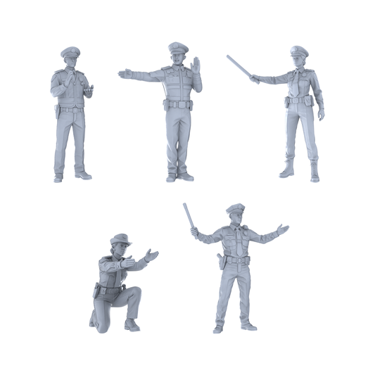 Yao's Studio LYTR294 Traffic Police Quintet Resin Miniature Model 5-Figure Set, Unpainted Traffic Control Figures, DIY Painting Scene Decoration Miniatures Diorama Resin Figures
