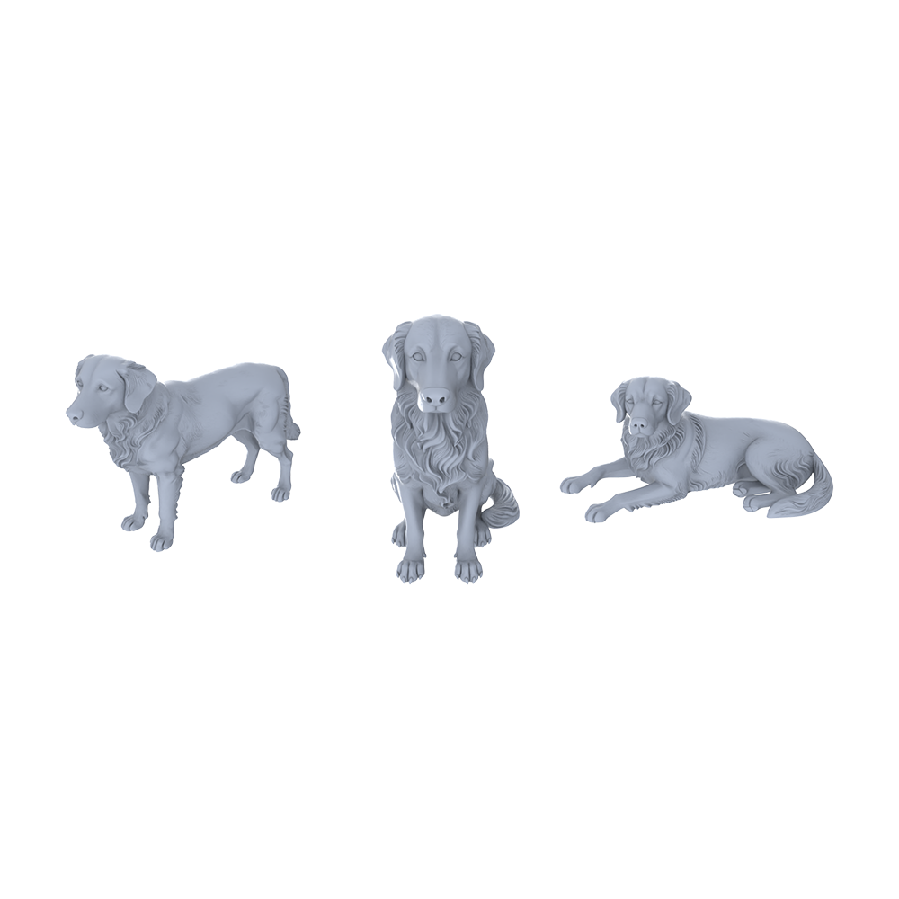 Yao's Studio LYTR187  Golden Retriever Resin Miniature Model 3-Figure Set, Unpainted Pet Figures, DIY Painting Scene Decoration Miniatures Diorama Resin Figures