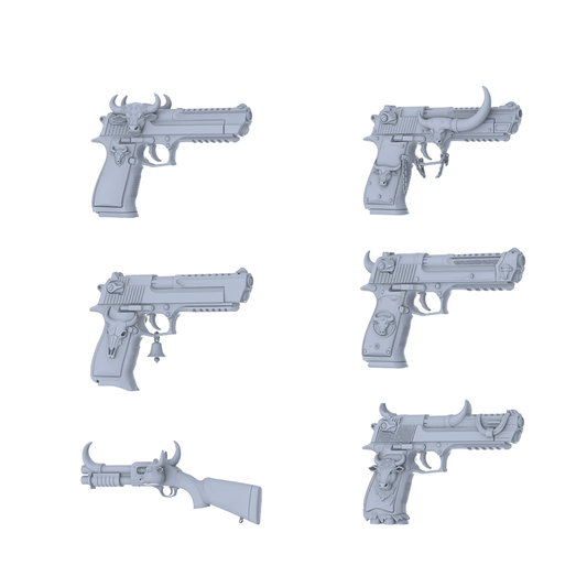 MRY-SFW LYGS166 Bull Fantasy Modified Tactical Gun 3D Models - 6 Piece Untextured Set