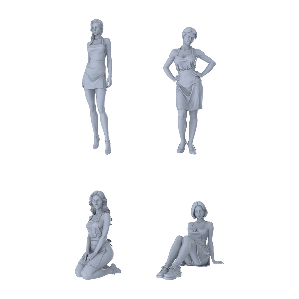 Yao's Studio LYTR299  Sexy Apron Quartet Resin Miniature Model 4-Figure Set, Unpainted Home Seduction Figures, DIY Painting Scene Decoration Miniatures Diorama Resin Figures