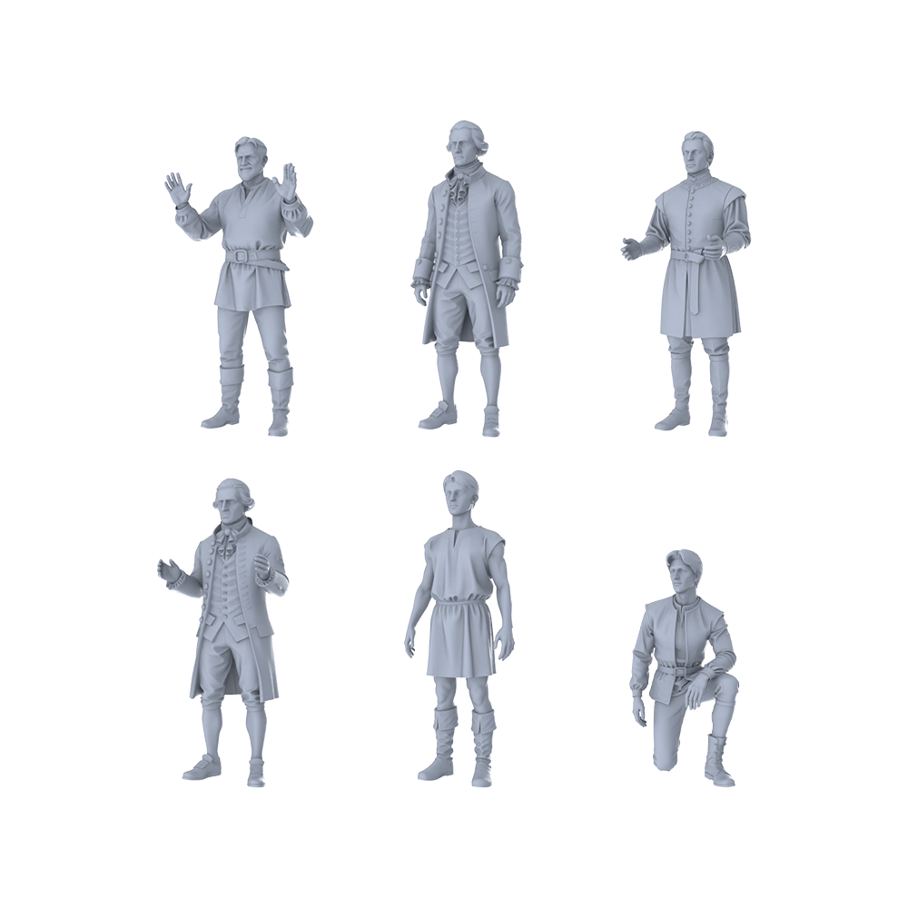 MRY-SFW LYTR546 Medieval European Costume Greys Multi-pose Presentation Group of Six Miniature Car Diorama Figures Scene Props Accessories Resin