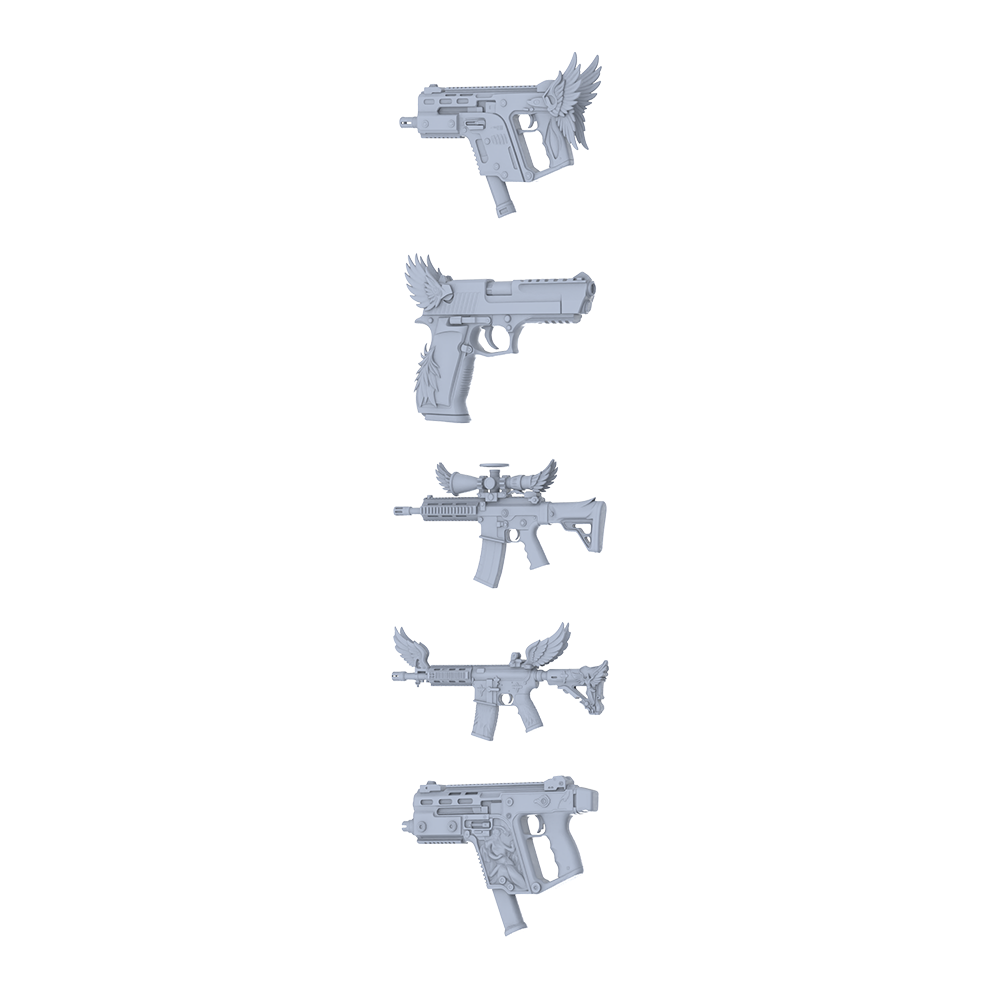 MRY-SFW LYGS149 Seraphim Fantasy Modified Tactical Gun 3D Models - 5 Piece Untextured Set