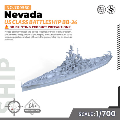 SSMODEL 560 Military Warship Model Kit US Navy Nevada Class Battleship BB-36