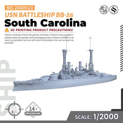 SSMODEL 513 Military Warship Model Kit US Navy South Carolina Battleship BB-26