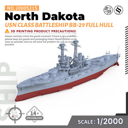 SSMODEL 521S Military Warship Model Kit US Navy North Dakota Class Battleship BB-29