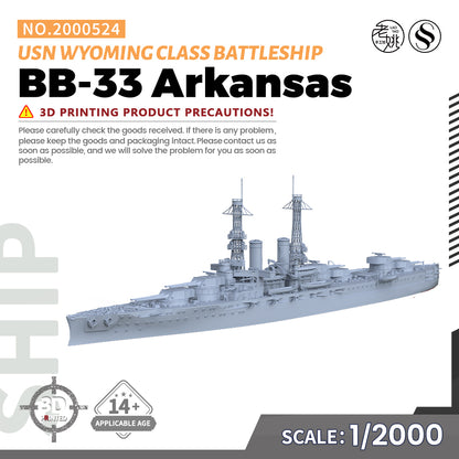 SSMODEL 524 Military Warship Model Kit US Navy Wyoming Class Arkansas Battleship BB-33