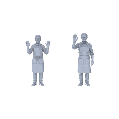 Yao's Studio LYTR231  Unpainted Miniature Urban Scene 2-Piece Set - Apron Welcome Staff for Food Street & Commercial Area Dioramas
 Miniatures Diorama Resin Figures