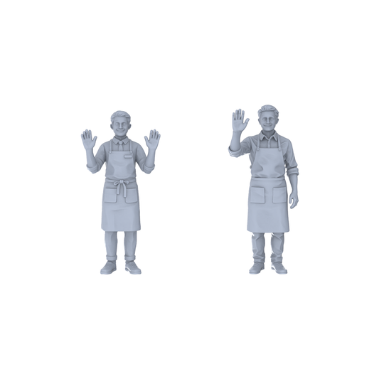 Yao's Studio LYTR231  Unpainted Miniature Urban Scene 2-Piece Set - Apron Welcome Staff for Food Street & Commercial Area Dioramas
 Miniatures Diorama Resin Figures