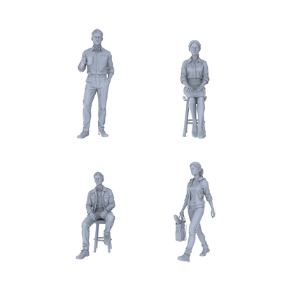 Yao's Studio LYTR232 Unpainted Miniature Commute Street 4-Piece Set - Casual Passersby & Bag-Carrying Pedestrians for Diorama Creation Miniatures Diorama Resin Figures