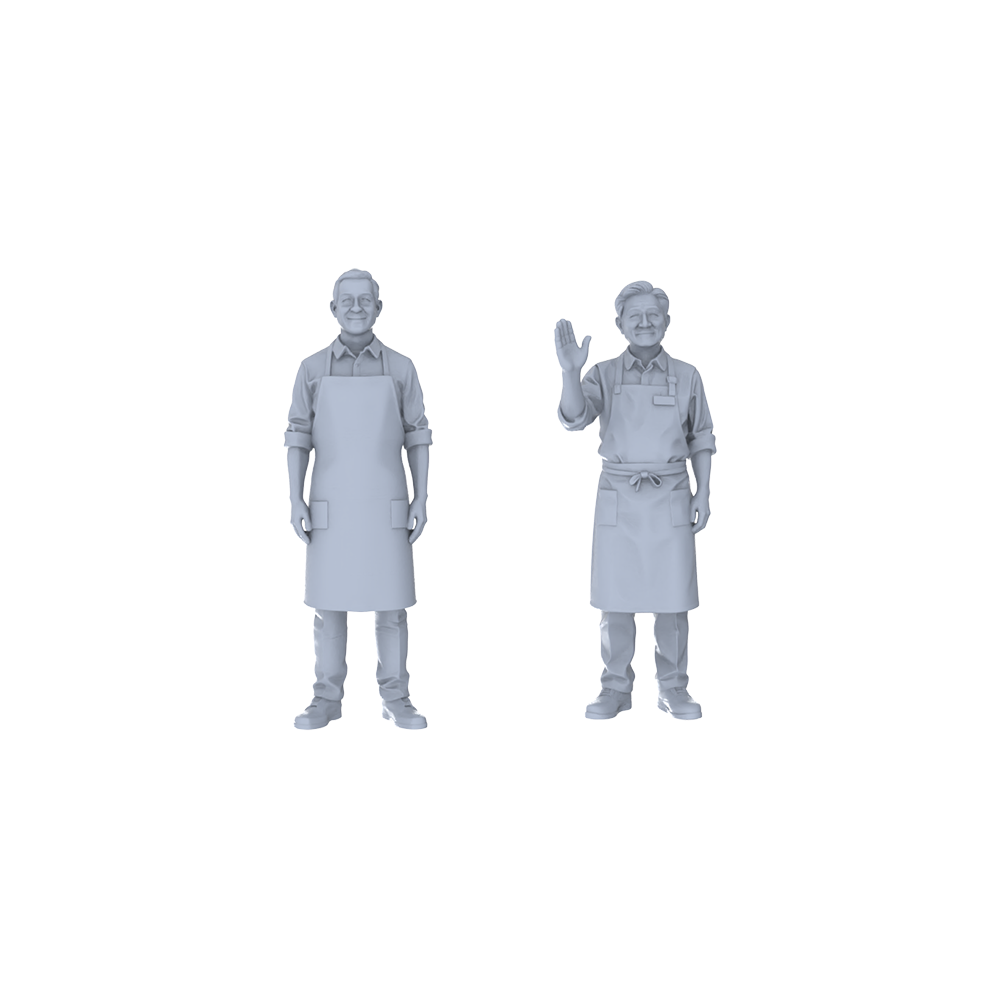 Yao's Studio LYTR236  2-Piece Unpainted Miniature Market Shop Set - Welcome Staff Perfect for Cafe, Restaurant & Creative Market Dioramas Miniatures Diorama Resin Figures