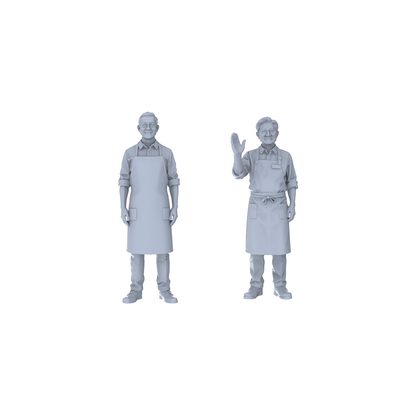 Yao's Studio LYTR236  2-Piece Unpainted Miniature Market Shop Set - Welcome Staff Perfect for Cafe, Restaurant & Creative Market Dioramas Miniatures Diorama Resin Figures