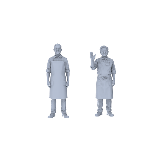 Yao's Studio LYTR236  2-Piece Unpainted Miniature Market Shop Set - Welcome Staff Perfect for Cafe, Restaurant & Creative Market Dioramas Miniatures Diorama Resin Figures