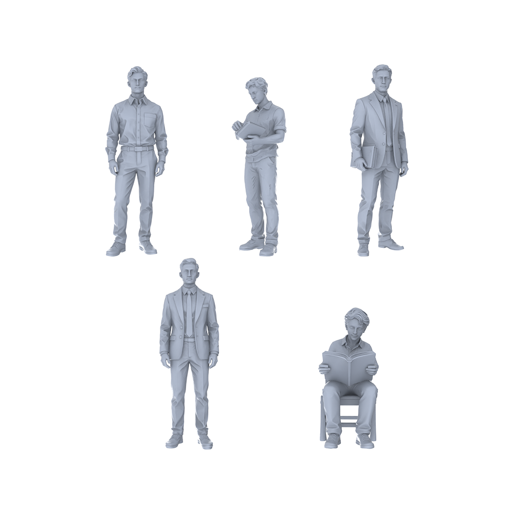 Yao's Studio LYTR237  Unpainted Modern Male Figure 5-Pack, Miniature Diorama Accessories for Model Painters & Scene Enthusiasts Miniatures Diorama Resin Figures