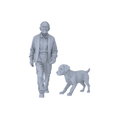 Yao's Studio LYTR240 Miniature Elderly Man Walking Dog 2-Pack, Unpainted Diorama Models for Scene Building & Custom Painting Miniatures Diorama Resin Figures