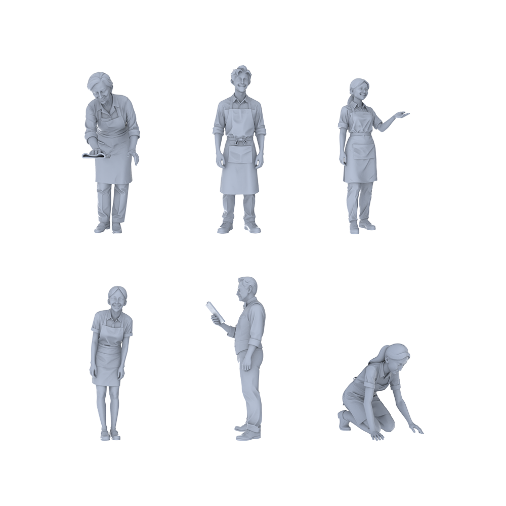 Yao's Studio LYTR241 Multi-Pose Food Service Figure 6-Pack, Unpainted Scene Building Kits for Diorama & Custom Painting Miniatures Diorama Resin Figures