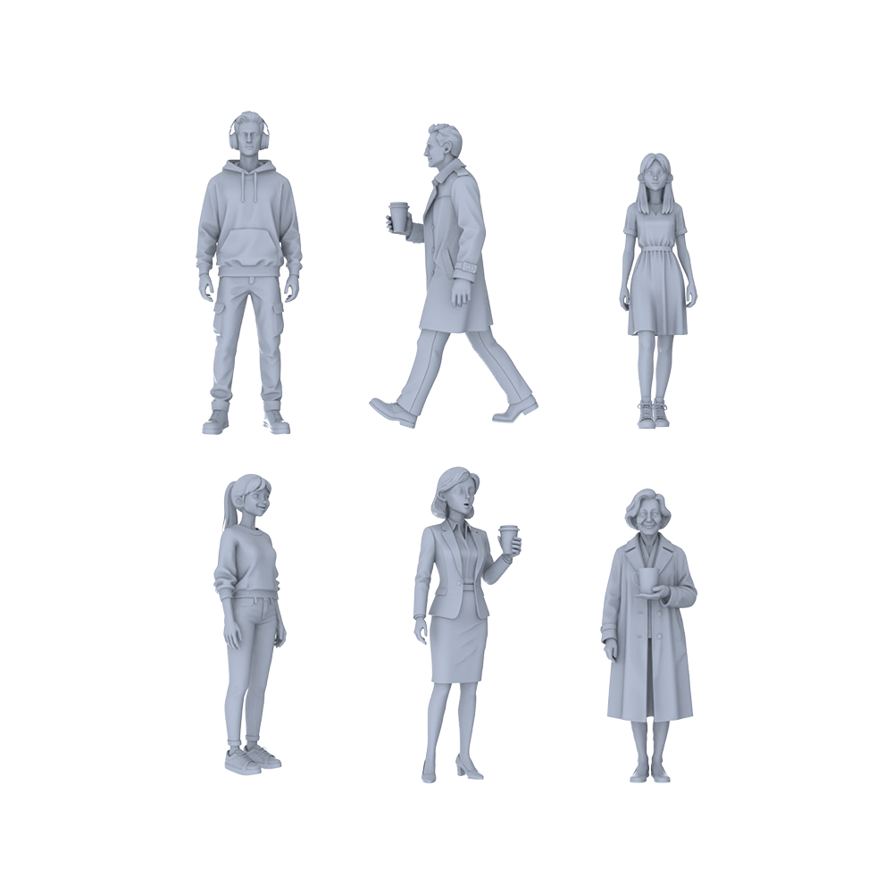 Yao's Studio LYTR242 Unpainted Modern Urban Men & Women 6-Pack, Miniature Diorama Accessories for Model Painters & Scene Enthusiasts Miniatures Diorama Resin Figures