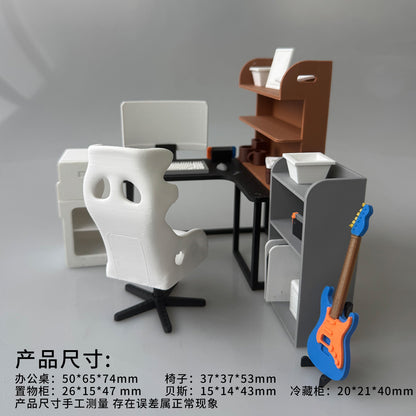 RHF12213 Office Executive Desk Set 3D Printing DIY Miniature Scenes Dollhouse Creative Decorations Desktop Scenarios Mini Models BJD OB Doll