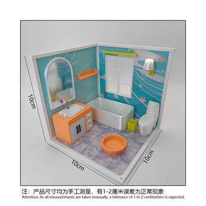 LYTP1003 Geometric Sweetness Spring Bathroom 3D Printing DIY Miniature Scenes Dollhouse Creative Decorations Desktop Scenarios Mini Models 18-Inch BJD OB Doll