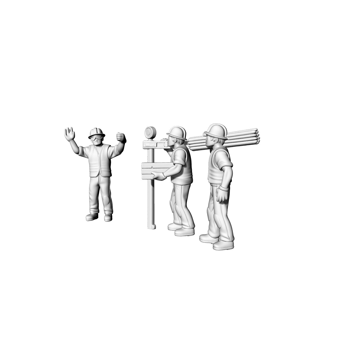 Yao's Studio LYTR073  Construction Site Worker 3-Pack 3D Print Model, Unpainted Worker Figures, DIY Painting Kit 1set