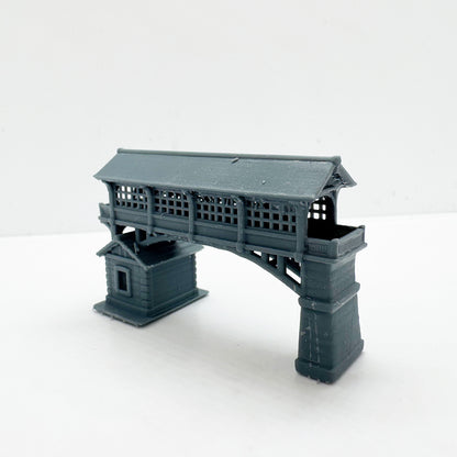 MRY-SFW LYTS123 Covered Bridge with Stone House Diorama 3D Printed Vintage Retro Architectural Miniature for Model Train Scenes Collectors or Desktop Decor