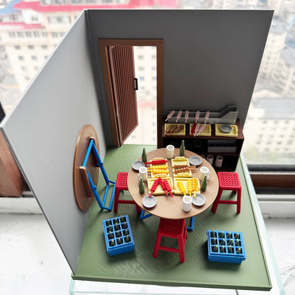RHF121015 1/12 The Grill Room 1:12 Scale Dollhouse 3D Printed Miniature Barbecue Hut - With Barbecue Tools Table Chairs And Beer